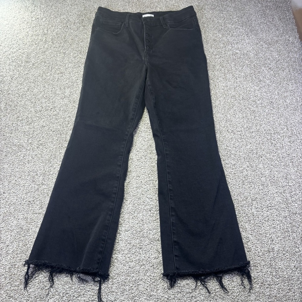 Good American Good Legs Mini Boot High Rise Jeans Womens 12 Black Raw Hem Denim